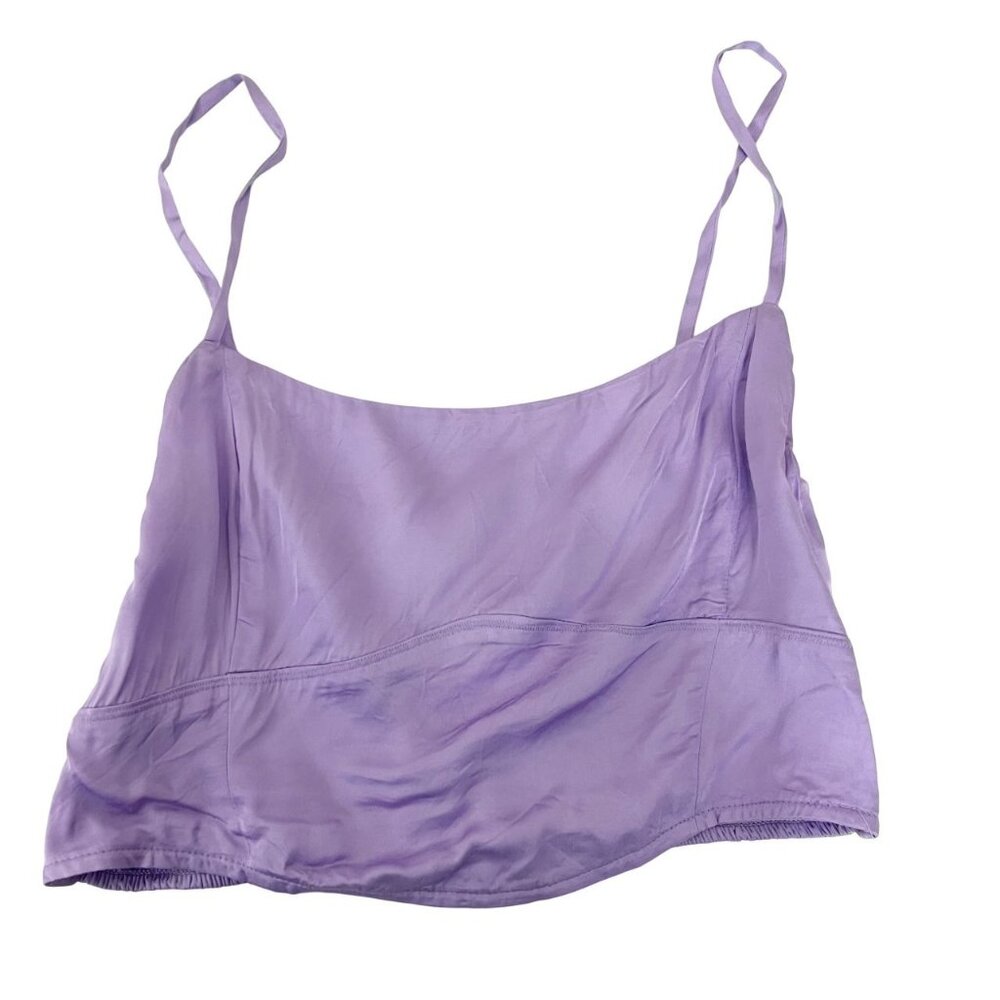 Aerie Purple Satin Smocked Back Crop Top‎ Tank - Size Medium